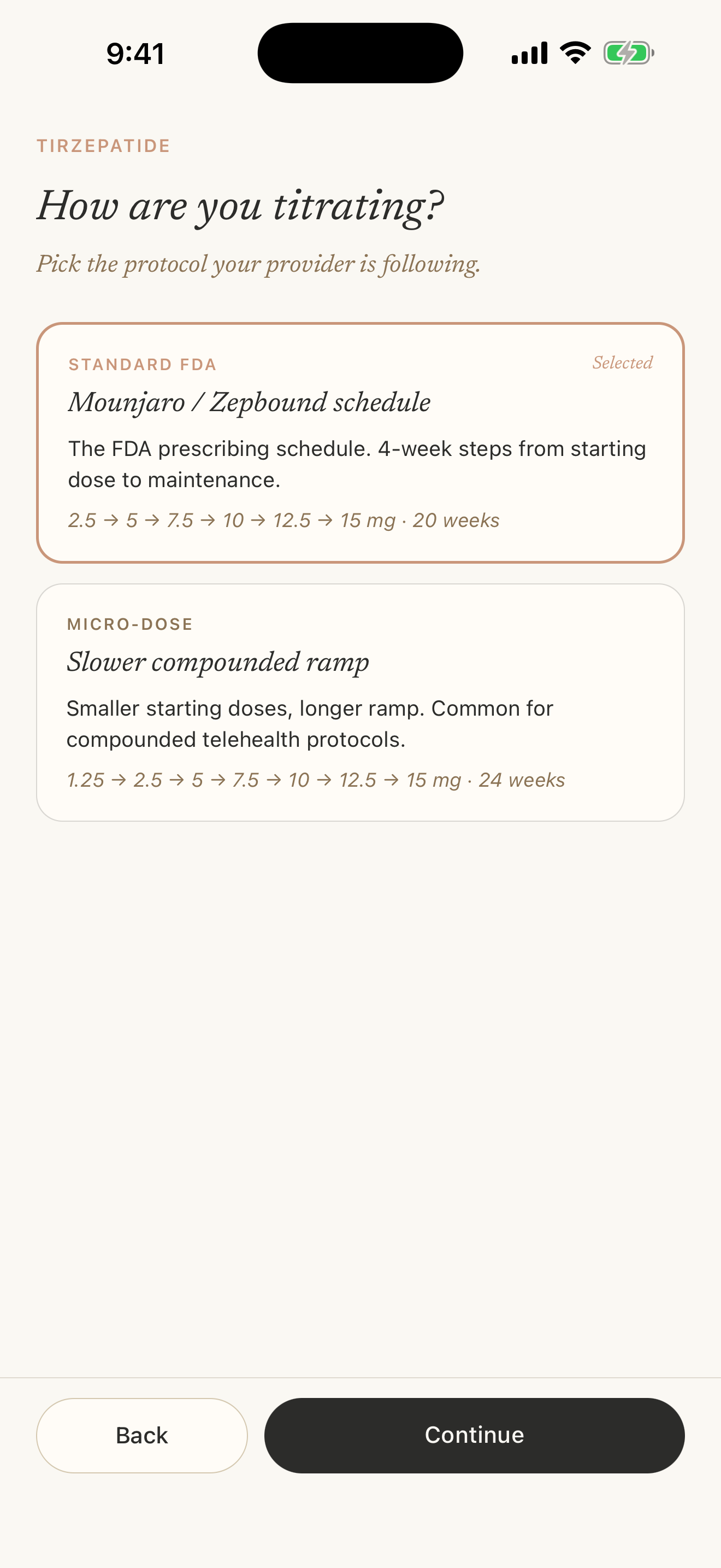 vial protocol selection comparing Standard FDA and Micro-dose