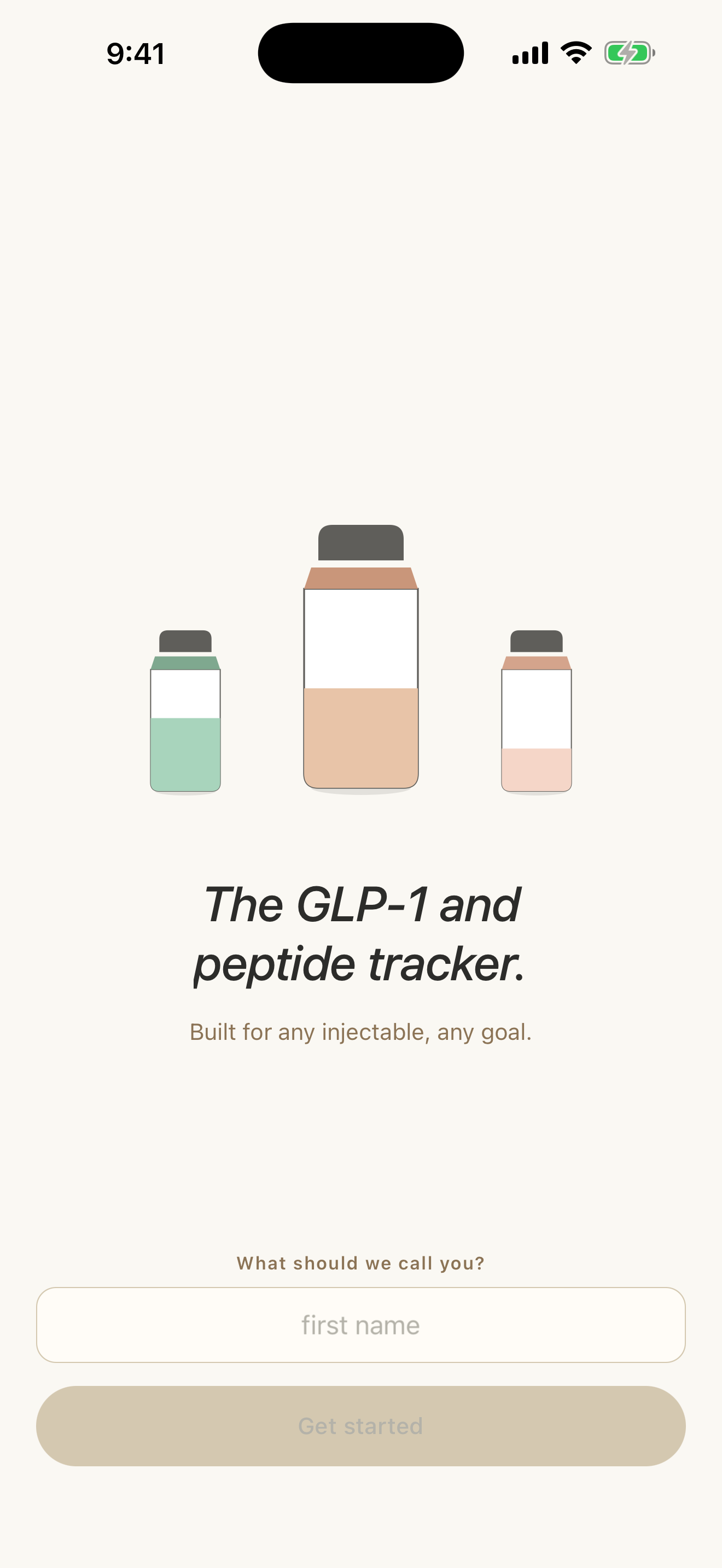 vial welcome screen with three vials and tagline